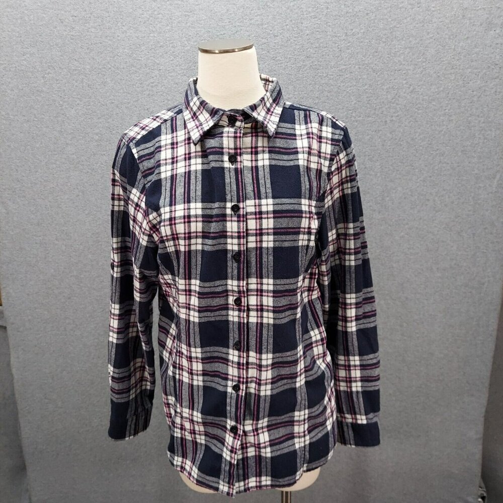 Stillwater Supply Top Womens Large Purple Plaid Long Roll Tab Sleeve Button Up